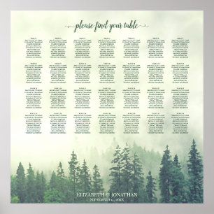 Foggy Green Pines 28 Table Wedding Seating Chart Poster
