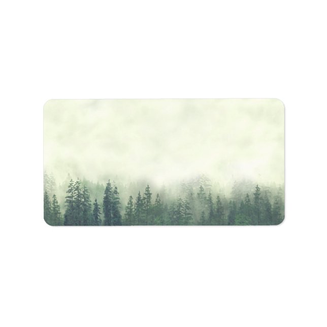 Foggy Green Pines Rustic DIY Print Wedding Address Adressaufkleber (Vorne)
