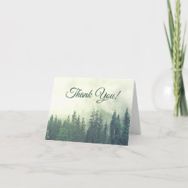 Foggy Green Pines Simple Rustic Wedding Foto Dankeskarte