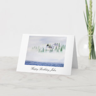 Foggy Lighthouse Maine customizable Greeting Card Karte