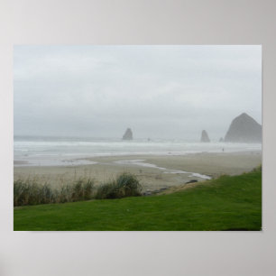 Foggy Morning Beach Poster