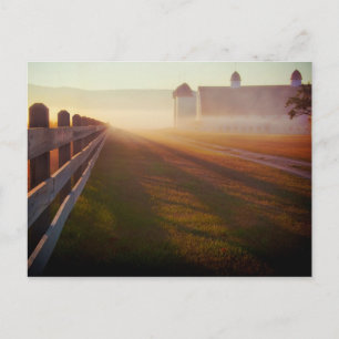 Foggy Morning Farm   Zaun bei Sonnenaufgang Postkarte