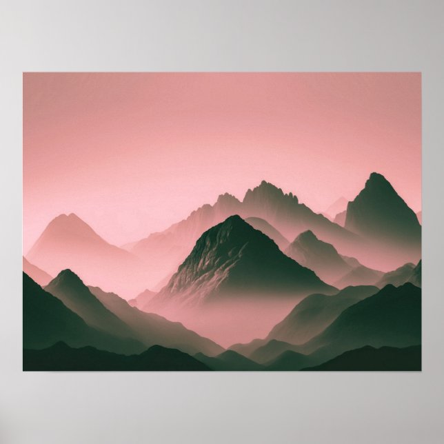 Foggy Mountain Nature Boho Minimalistisch Tinted F Poster (Vorne)