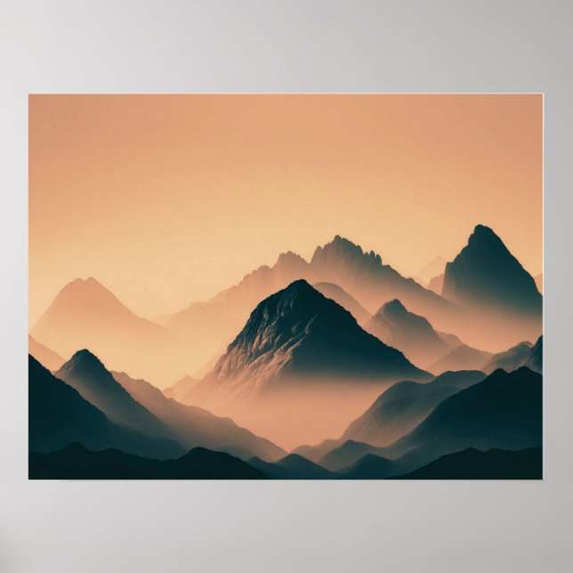 Foggy Mountain Nature Boho Minimalistisch Tinted F Poster (Vorne)