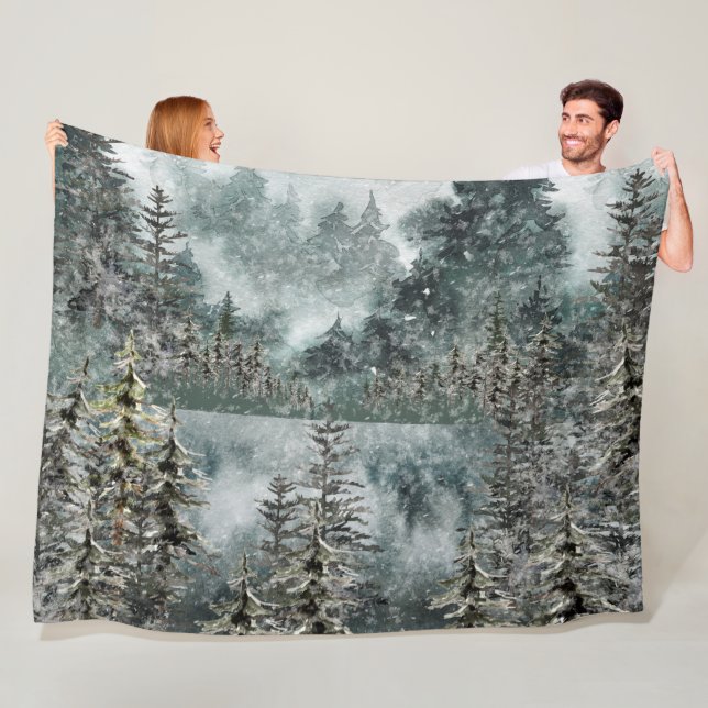 Foggy Mountain Woodland Frozen Lake Sofa Cover Fleecedecke (Beispiel)