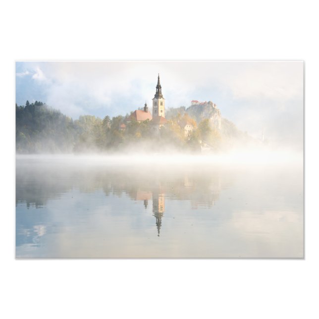 Foggy Sonnenaufgang am Bled-See Fotodruck (Vorne)