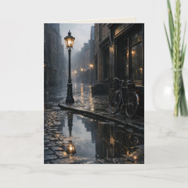 Foggy Street with Vintage Bicycle Blank Art Card Karte