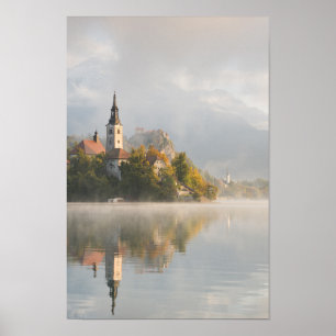 Foggy sunrise Lake Bled Vertikales Poster