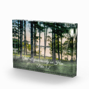 Foggy Trees am Tisch Rock Bible Verse Fotoblock