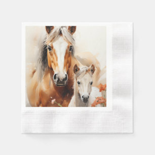 Fohlen und Pferd auf der Mohnwiese Serviette