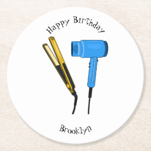 Föhn- und Haarglätter-Illustration Runder Pappuntersetzer