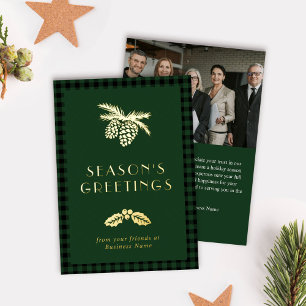 Föhren-Stechpalme-Grün-Buffalo-Karo-Weihnachtsgrüß Folien Feiertagskarte