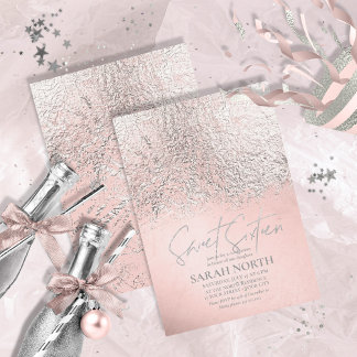 Foil Abstrakt 16 . Geburtstag Silver Rose Gold ID7 Einladung