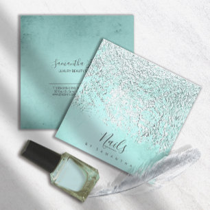 Foil Abstrakt Silver Aquamarin ID775 Quadratische Visitenkarte