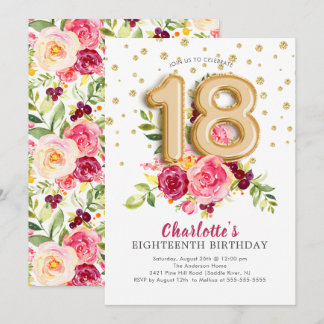 Foil Balloon Floral 18. Geburtstag Einladung