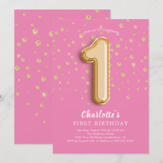 Foil Balloon Floral 1. Geburtstag Einladung
