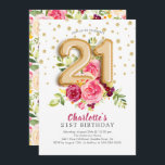 Foil Balloon Floral 21ST Geburtstagseinladung Einladung<br><div class="desc">Schöne rosa Blüte mit zahlenmäßigen Ballons mit goldenen Konfetti. Schauen Sie sich unsere passende Blumenrückseite für eine besondere Touch an.</div>