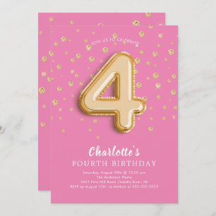 Foil Balloon Floral 4. Geburtstag Einladung