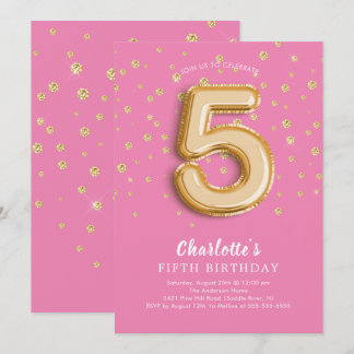 Foil Balloon Floral 5. Geburtstag Einladung