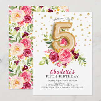 Foil Balloon Floral 5. Geburtstag Einladung
