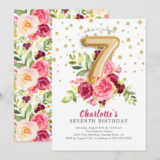 Foil Balloon Floral 7TH Birthday Einladung