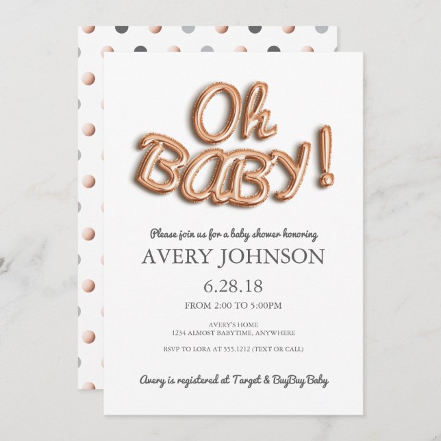 Foil Balloon Oh Baby Shower Einladung (Vorne/Hinten)
