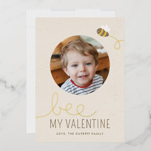 Foil Bee My Valentine Holiday Foto Card - Beige Folieneinladung