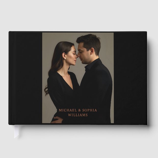 Foil Black Guest Book Simple Photo Elegant Gästebuch (Vorderseite)