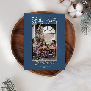 FOIL Blau Holly Jolly Weihnachten Familienfoto Folien Feiertagskarte