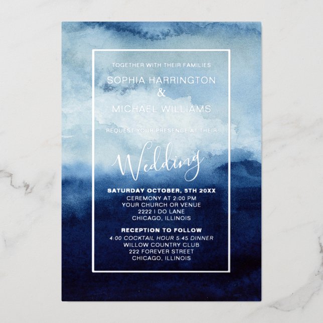 Foil Blue Watercolor bearbeitbare Vorlage Foto (Vorderseite)