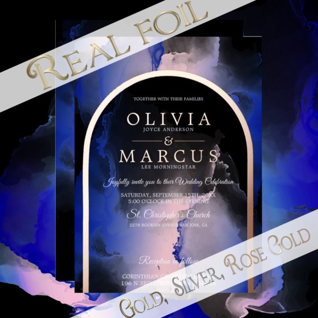 Foil Blush Royal Blue Dreamy Wedding Folieneinladung (Von Creator hochgeladen)