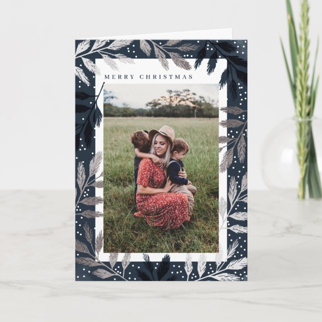 Foil Branches Frohe Weihnachts-Foto Feiertagskarte (Vorderseite)