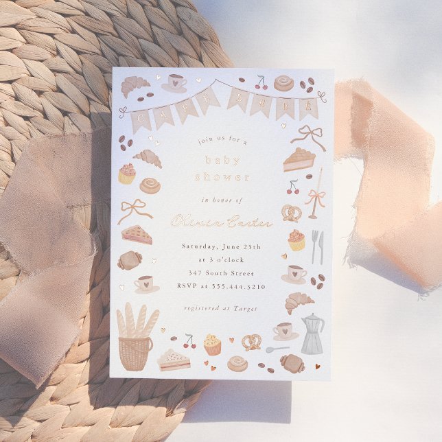 Foil Cafe Bebe Watercolor Baby Shower Folieneinladung (Von Creator hochgeladen)