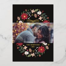 Foil Christmas Wreath Floral Holiday Photo Card
