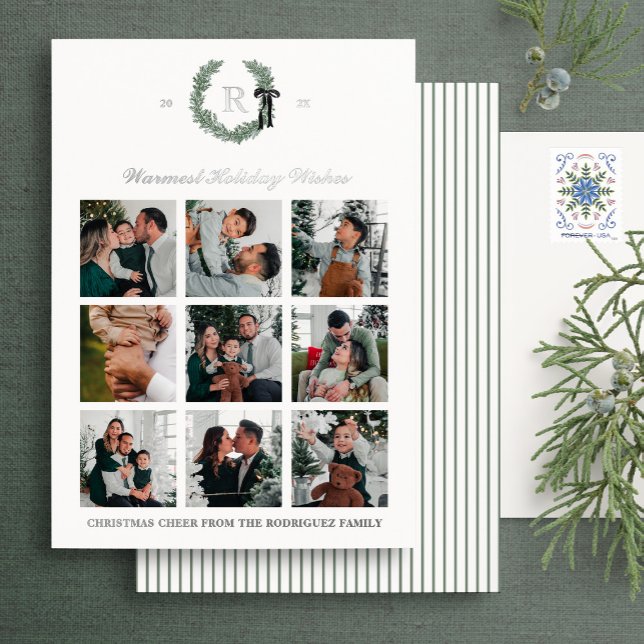 Foil Classic Monogram Wreath Wappen Holiday Card Folieneinladung (Von Creator hochgeladen)