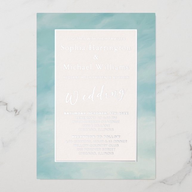 Foil Clouds & Sky Boho Serene Wedding Einladung (Vorderseite)
