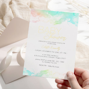 FOIL Colorful Rainbow Clouds Baby Dusche Folieneinladung