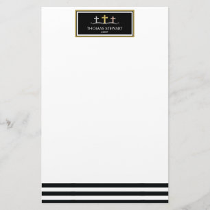Foil Cross Trio Stripe Religious Briefpapier