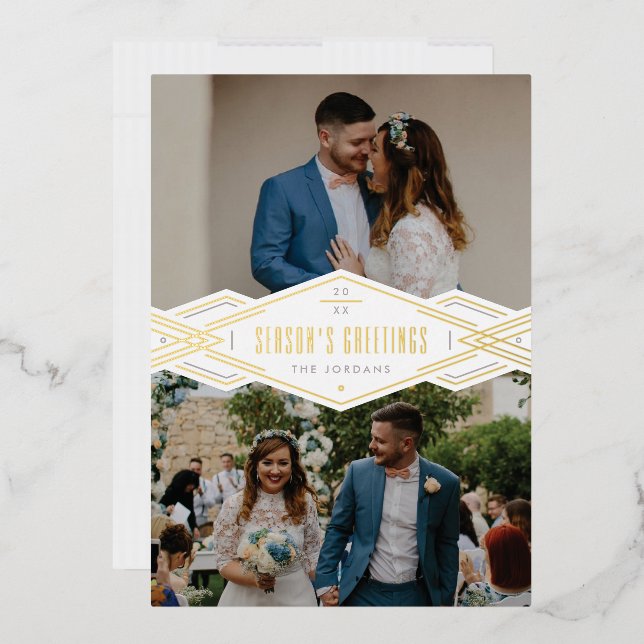 Foil Deko Band 2-Foto Ferienkarte - Weiß Folieneinladung (Briefumschlag)