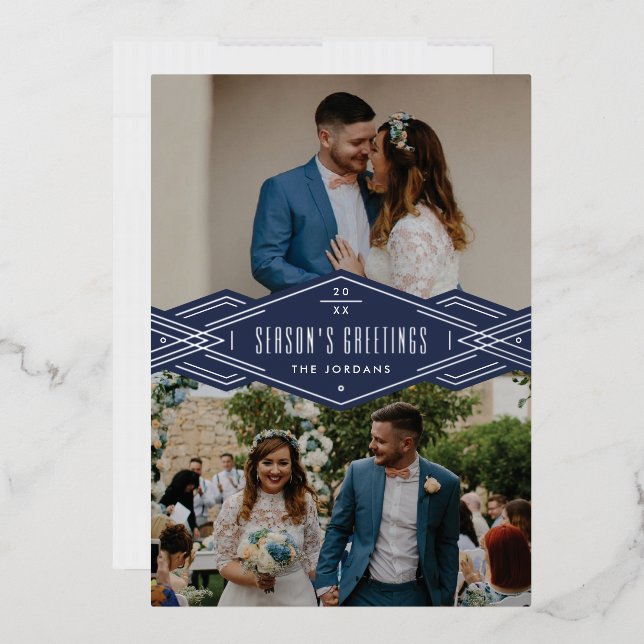 Foil Deko Band 2-Foto-Urlaubskarte - Blau Folieneinladung (Briefumschlag)