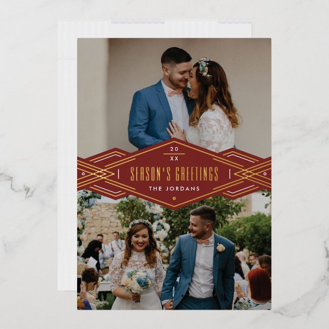 Foil Deko Band 2-Foto-Urlaubskarte - Red Folieneinladung (Briefumschlag)