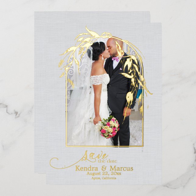 Foil Dusty Blue Eucalyptus Archway YOUR FOTO Folieneinladung (Vorderseite/Rückseite)