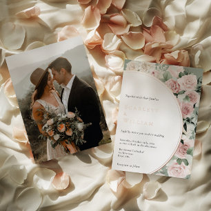 FOIL Dusty Rose Gold Sage Vintages Foto Hochzeit Folieneinladung