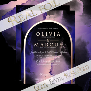 Foil Eggplant Lila Coral Rose Chic Alcohol Ink Folieneinladung