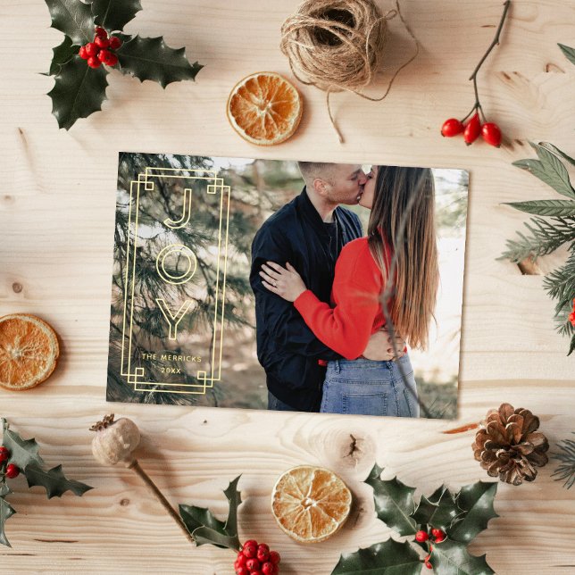 Foil Elegant Deco Joy Frame Holiday Photo Card Folieneinladung (Von Creator hochgeladen)
