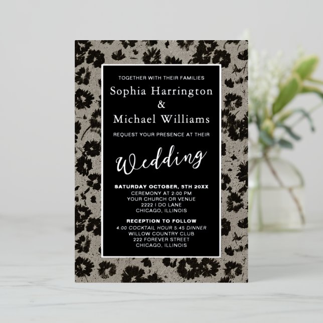 Foil Eleganto Modern Floral Editable Template Blac Folieneinladung (Stehend vorne)
