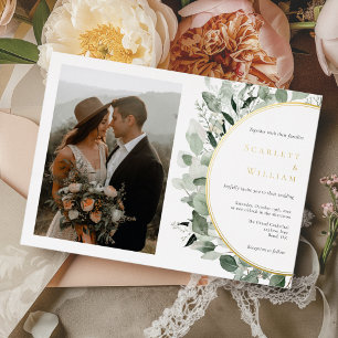 FOIL Eukalyptus Gold Horizontale Foto-Hochzeit Folieneinladung