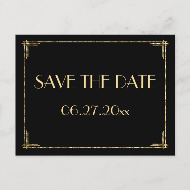 Foil Foil Art Deco Save the Date Postkarten (Vorderseite)