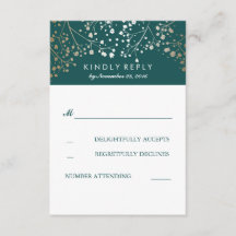 Foil Gipskraut Aquamarin Wedding RSVP Cards