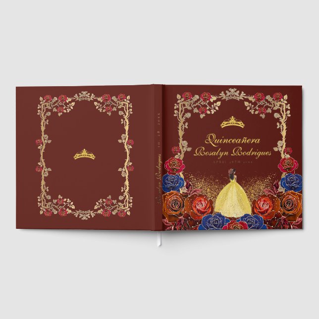 Foil Gold and Red Luxury Quinceanera  Gästebuch (Voll)